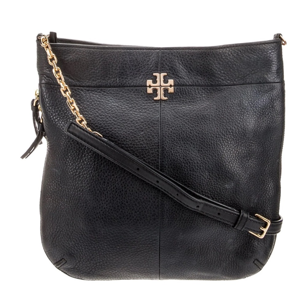TORY BURCH IVY EXPANDABLE CROSSBODY BAG BLACK PEBBLED LEATHER